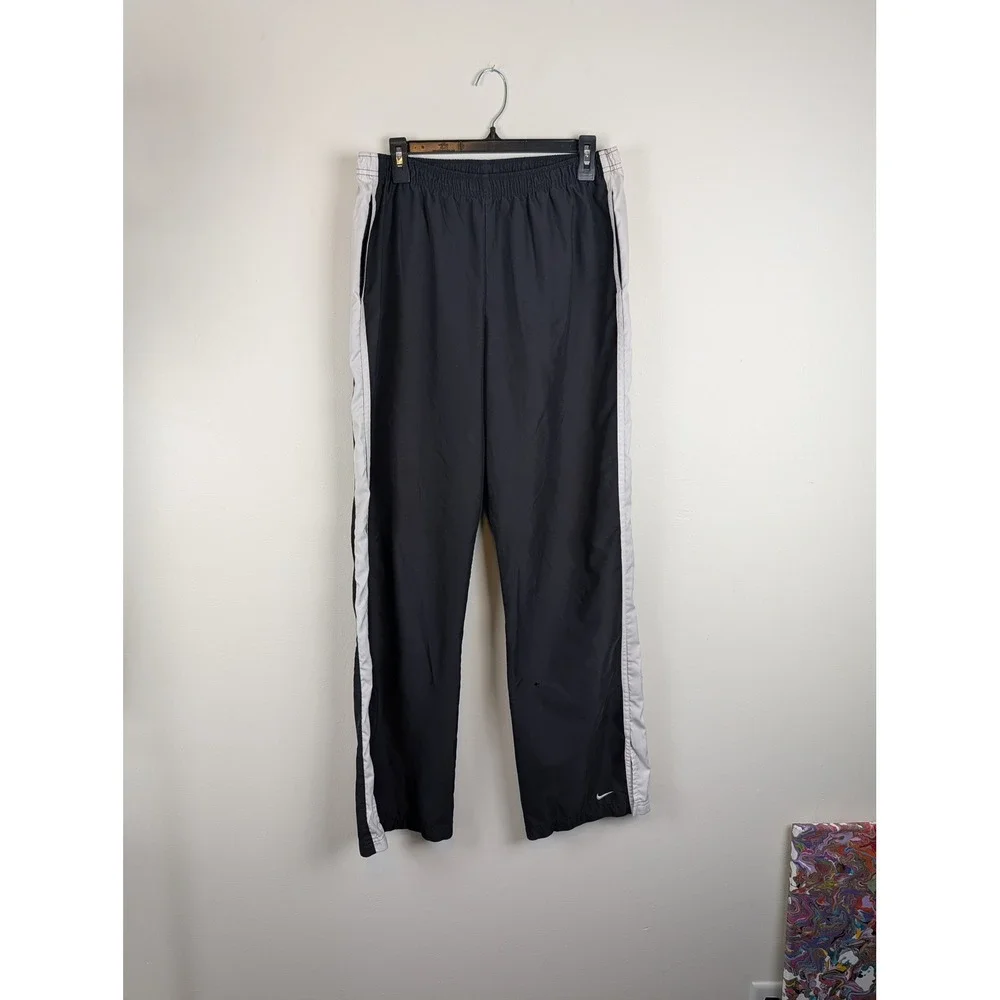 Nike Mens Track‎ Pants Black White Side Stripe Athletic Training Large CA05553